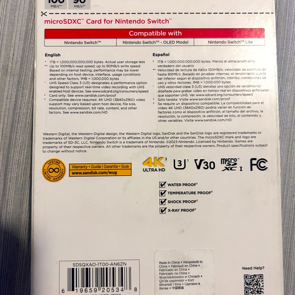 Micro sdxc 1TB Nintendo switch